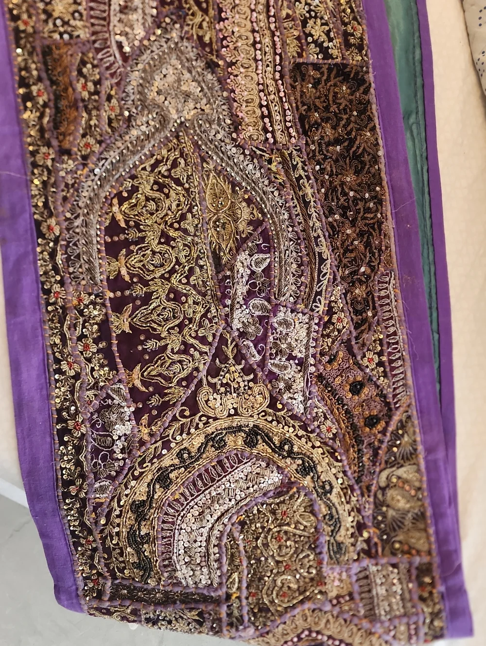 Embellished Purple Paisley Indian Hand Made Runner/ Wall Decoration.